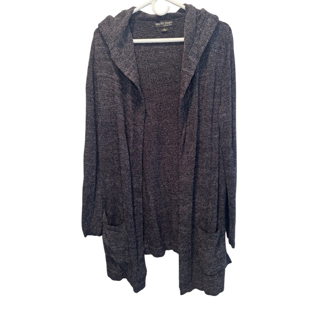 Barefoot Dreams Womens Gray CozyChic Lite Hooded Long Open Front Cardigan Large